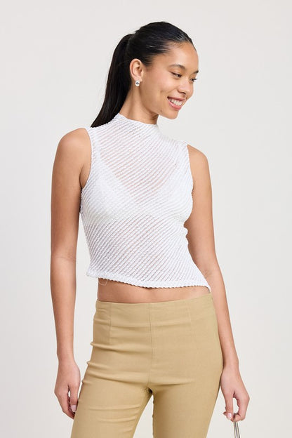 SLEEVELESS ASYMMETRICAL HIGH NECK TOP